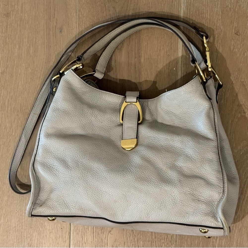 G.I.L.I. Gray Leather Hobo Bag with Gold Accents